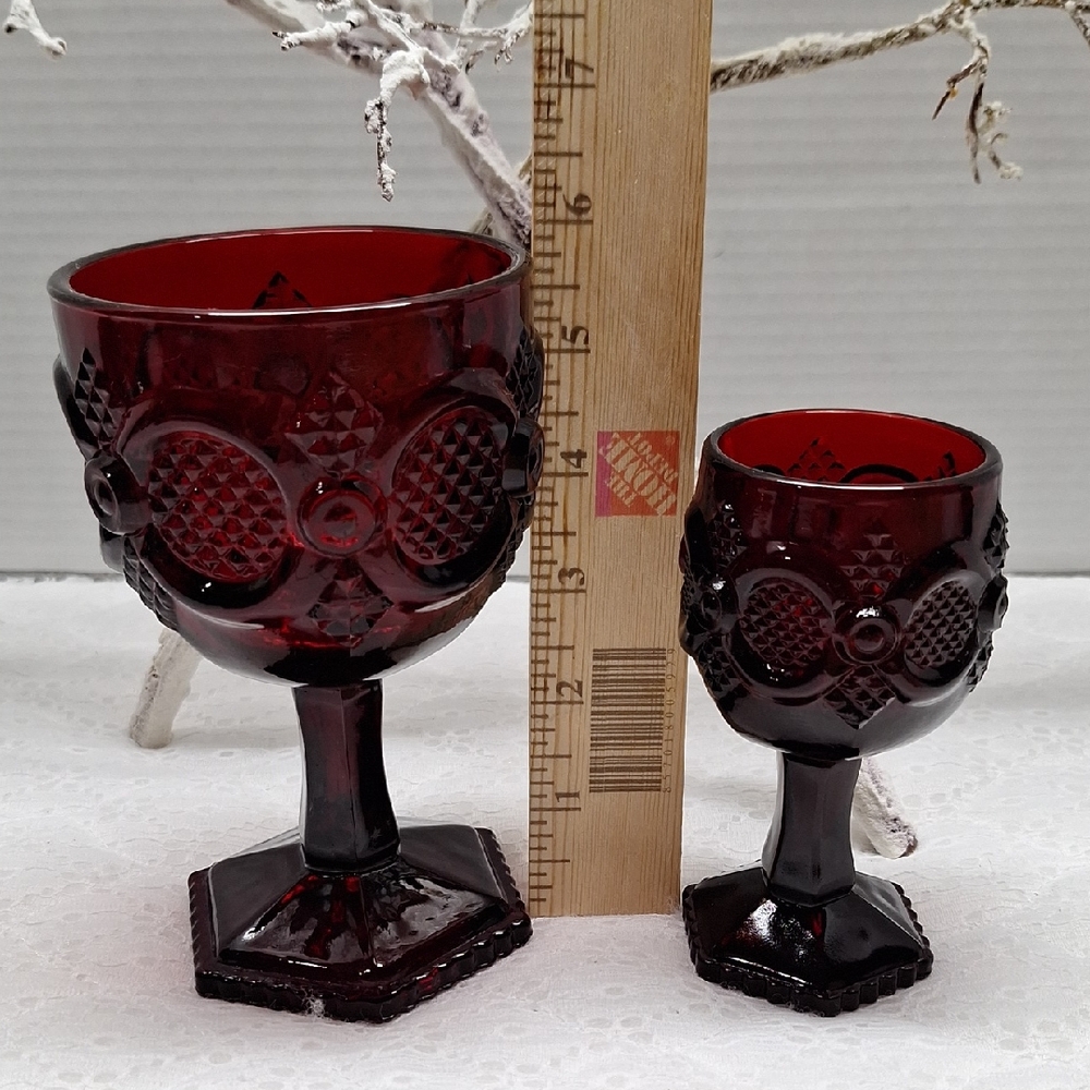 #ADO Vintage Avon Ruby Red  Water Goblet & Wine Goblet